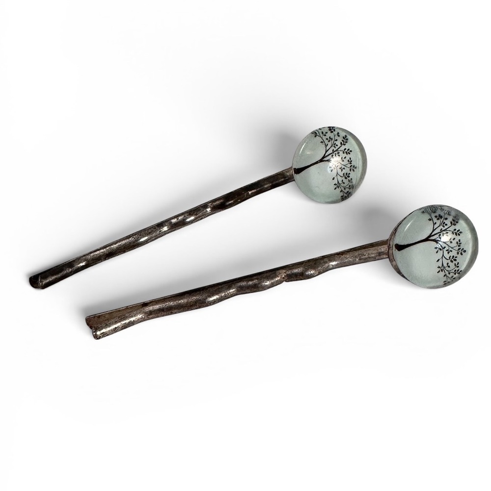 Unbranded Tree of Life Bobby Pins Women OS Silver Excellent Glass Cabochon Set